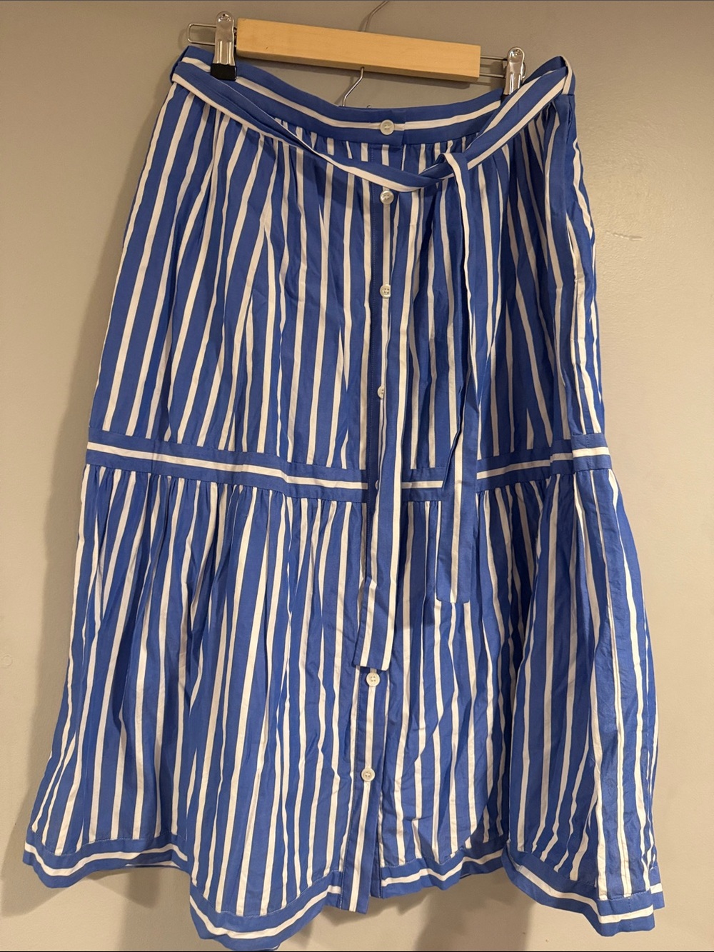 Women's Blue and White Striped Midi skirt - Picture 3 of 4